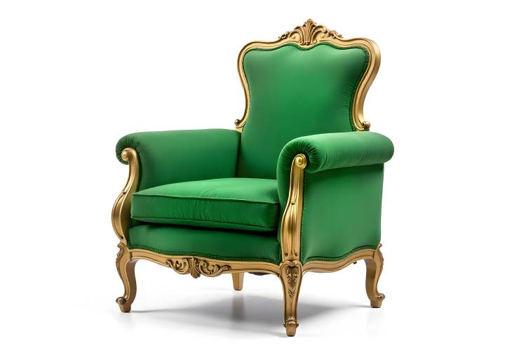 Opulent Green Armchair from a Baroque Palace on a White Background